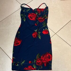 Love Culture Strapless Blue and Red Floral Dress